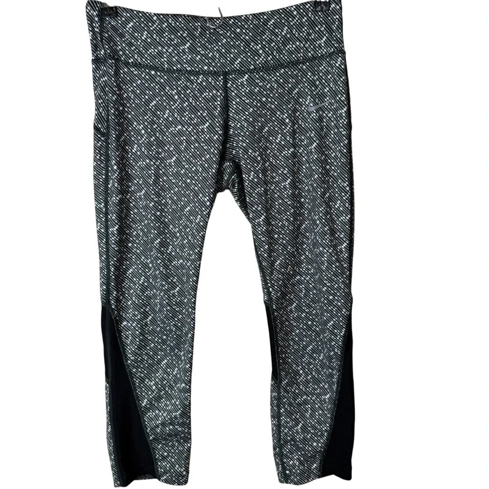 Nike Dri Fit Medium Running Cropped Leggings Black White Patterned Women's